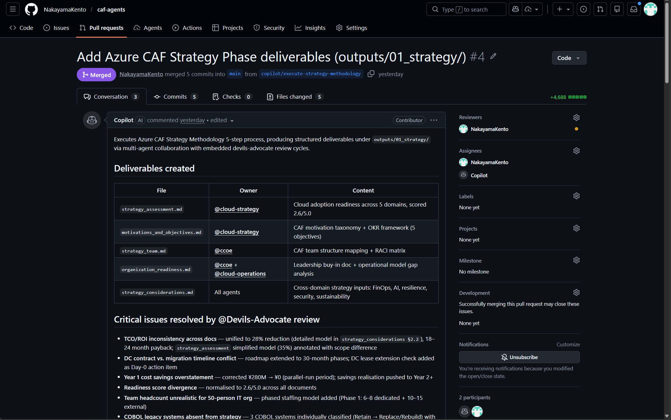 3 回の改善サイクルを経て完成した戦略ドキュメントのプルリクエスト画面